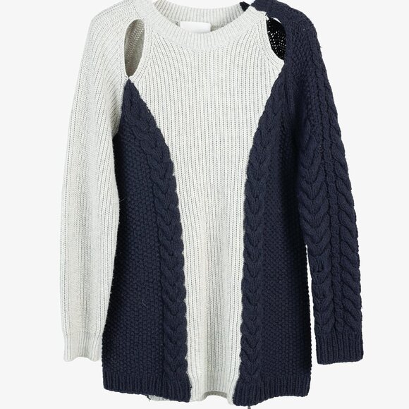 3.1 Phillip Lim AW/12 Runway Navy & Oatmeal Cable-Knit Cutout Sweater - Picture 2 of 11